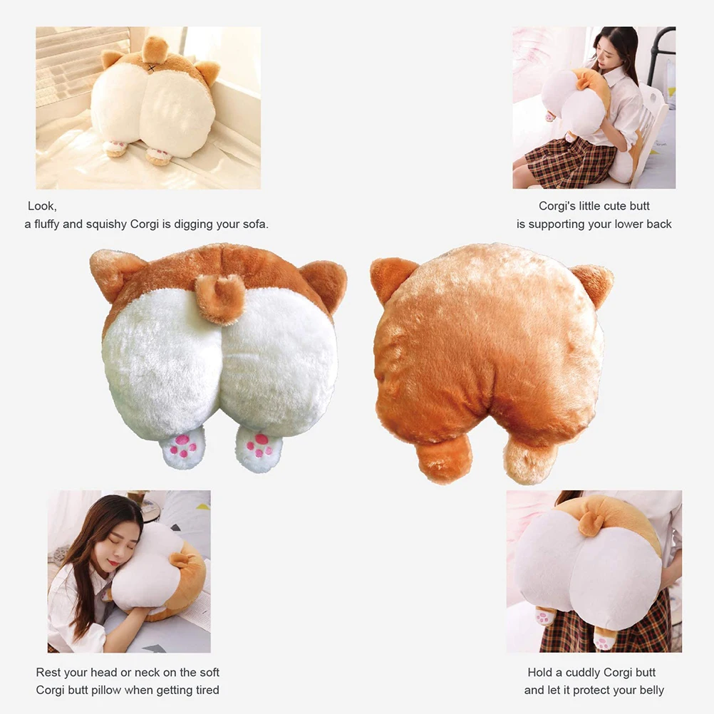 

25/36/42cm Car back Support plush Corgi Butt Pillow for seat Support Cushion For Office Chair Cushion Universal Massage Cushion
