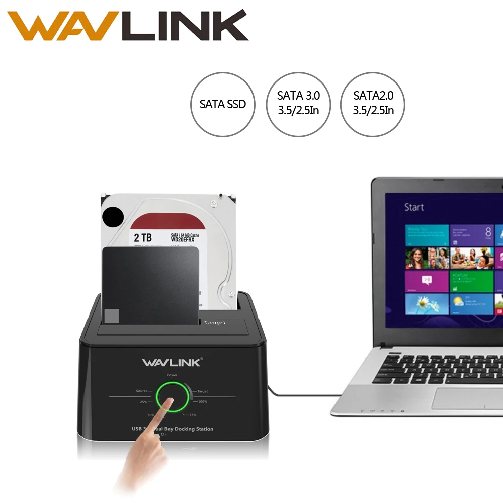 Wavlink USB C 3,1 на SATA Dual Bay внешний жесткий диск Док-станция для 2,5/3," HDD/SSD офлайн Клонирование/Резервное копирование/функции UASP