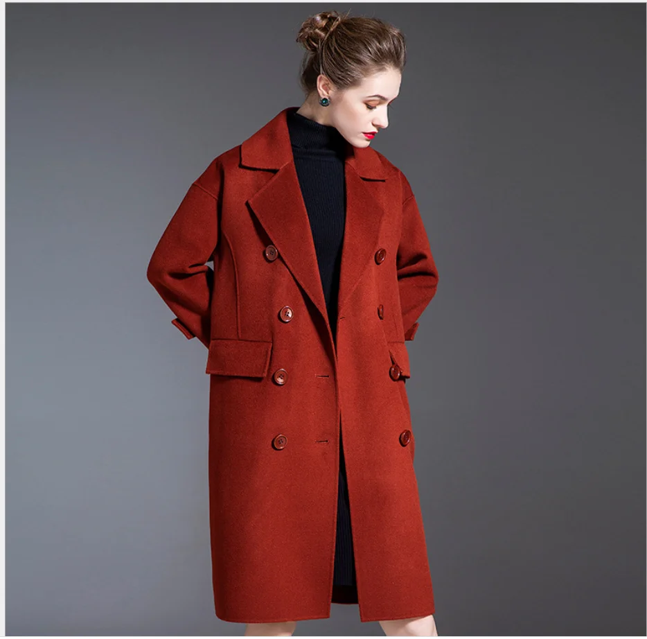 

2020 Winter Woolen belt jacket Women Classic Overcoat female Thick Woolen Coat Elegant Long Coats Jackets lady outwear clothes