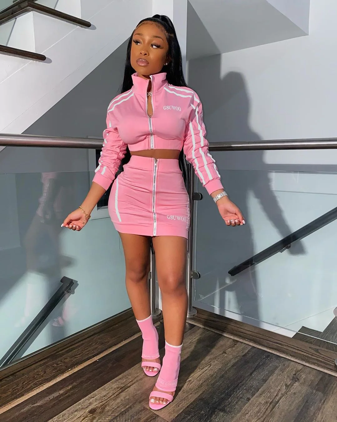 Модная женская куртка укороченный топ + платье комплект из двух предметов