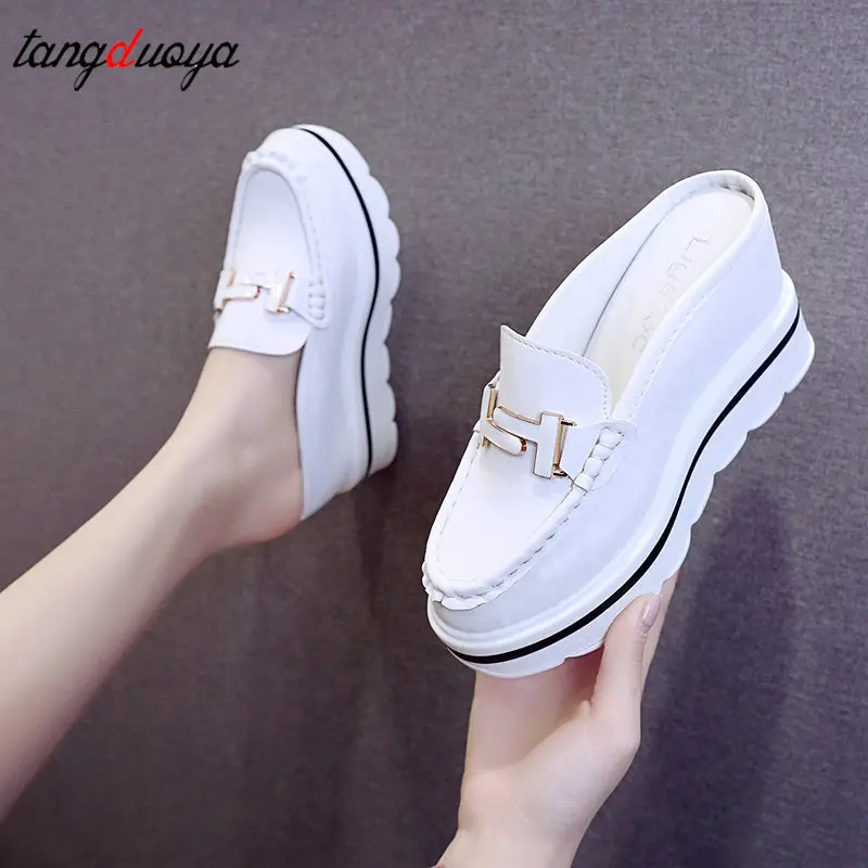 

2023 Slides Platform Wedge Slippers LoafersHeight Increasing Shoes Women Moccasin Mules Wedges Sandals For Women shoes white