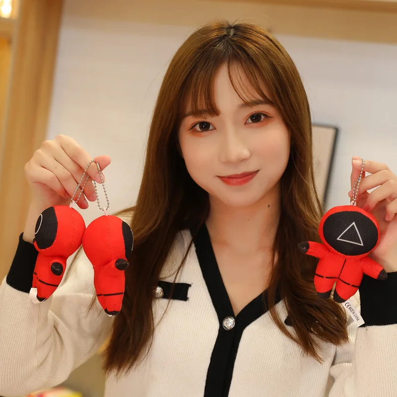 

12/13cm Squid Game Keychain popular Round Triangle Series Creative 3d Mini Doll Figurine Key Ring Car Backpack Pendant Cosplay