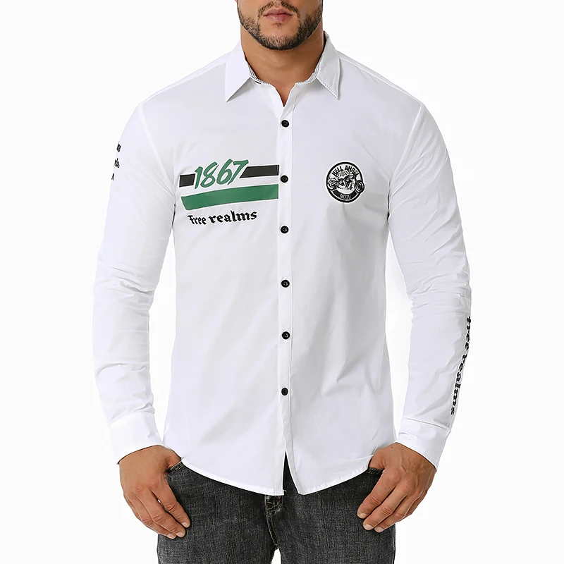 

Мужская приталенная рубашка с длинными рукавами, повседневная хипстерская рубашка с вышивкой в Западном ковбойском стиле, с воротником на ...