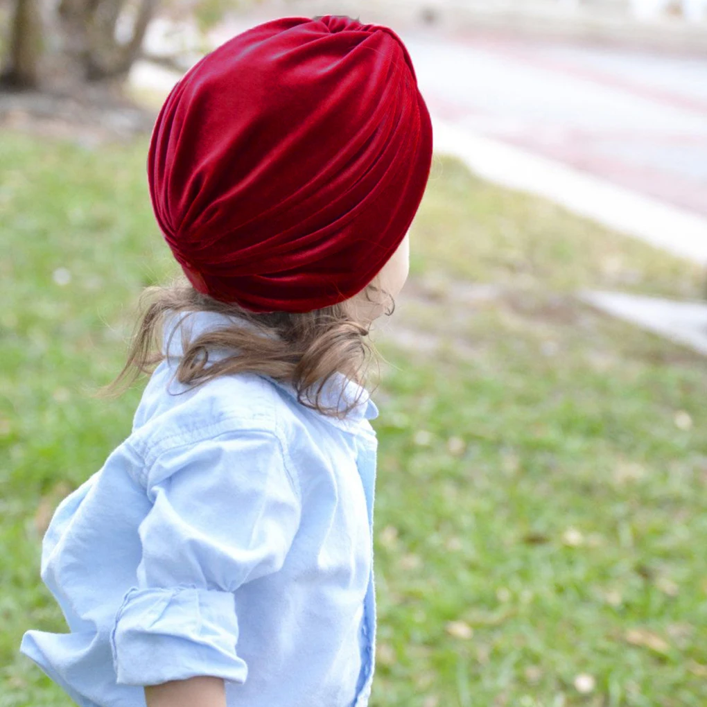 Velvet Baby Hat for Girls Autumn Winter Boy Cap Photography Props Elastic Infant Beanie Turban Accessories | Детская одежда и