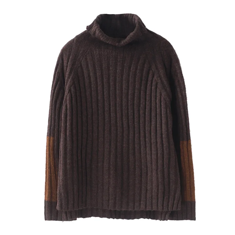 Женский зимний свитер в стиле ретро свободный полоску с высоким воротником