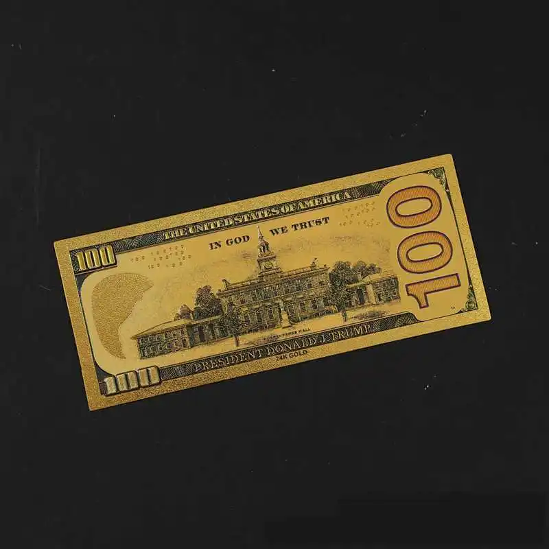 Банкнота из золотой фольги в виде $100 долларов 10 шт. президент Дональд Трамп | Дом и