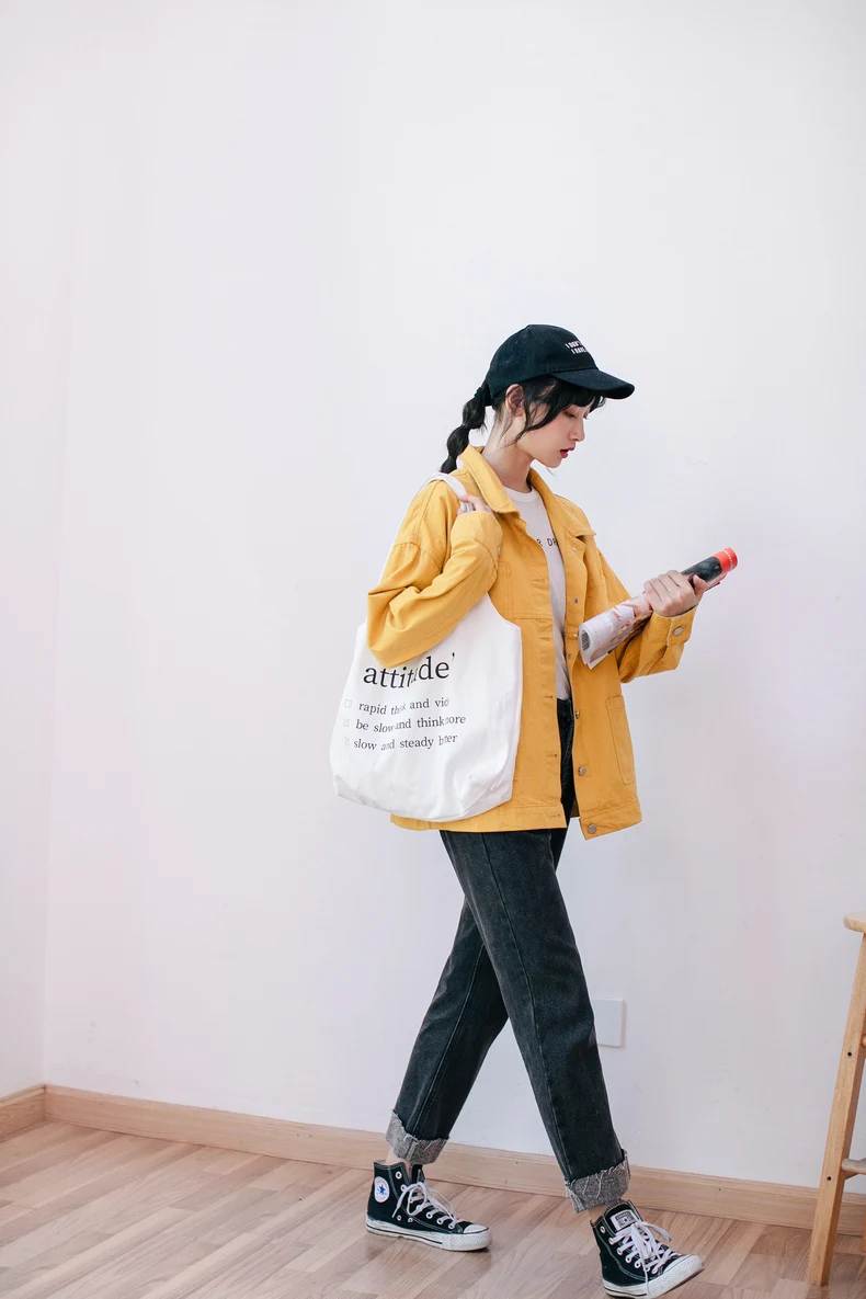 

2019 Spring Autumn Denim Jackets Women Korean Loose Solid Color Patchwork Chic Coats Student Casual All Match Quality Jacket Top