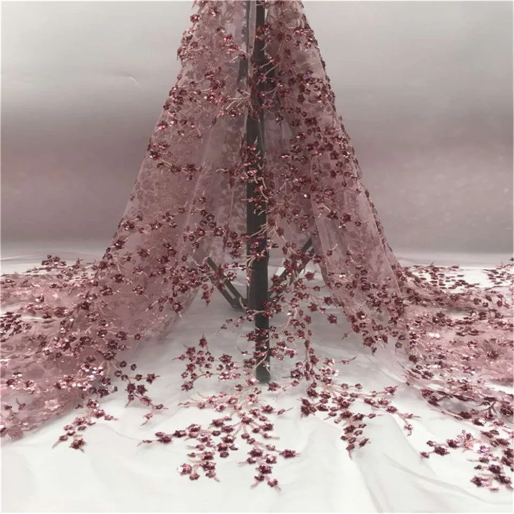 3d зеленая расшитая блестками африканская французская Сетка кружевная ткань