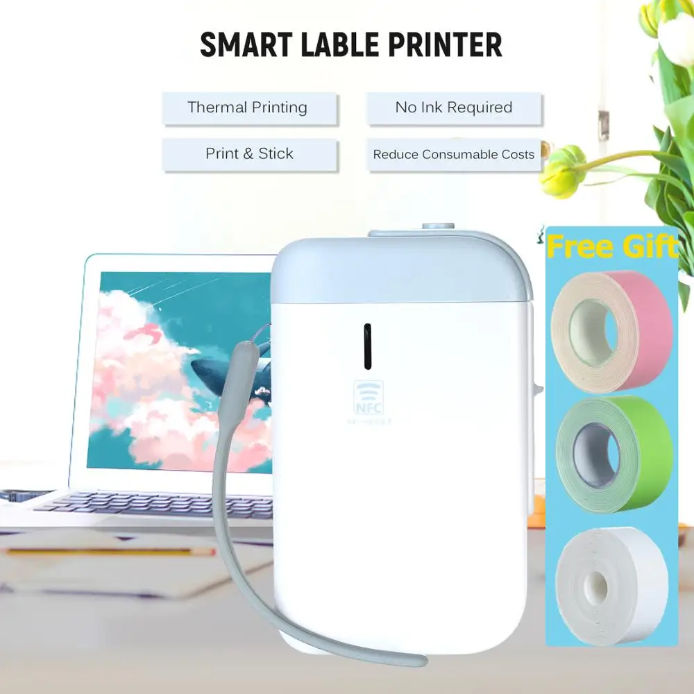 Мини принтер для этикеток беспроводной портативный карманный термопринтер NFC BT