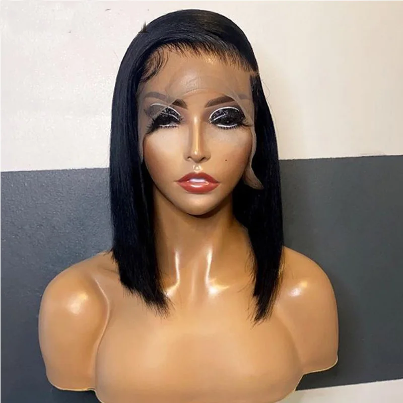 

26Inch 180%Density Soft Short Bob Natural Black Straight Wigs Long Wigs Lace Front Wig For Women With Baby Hair Heat Ressistant