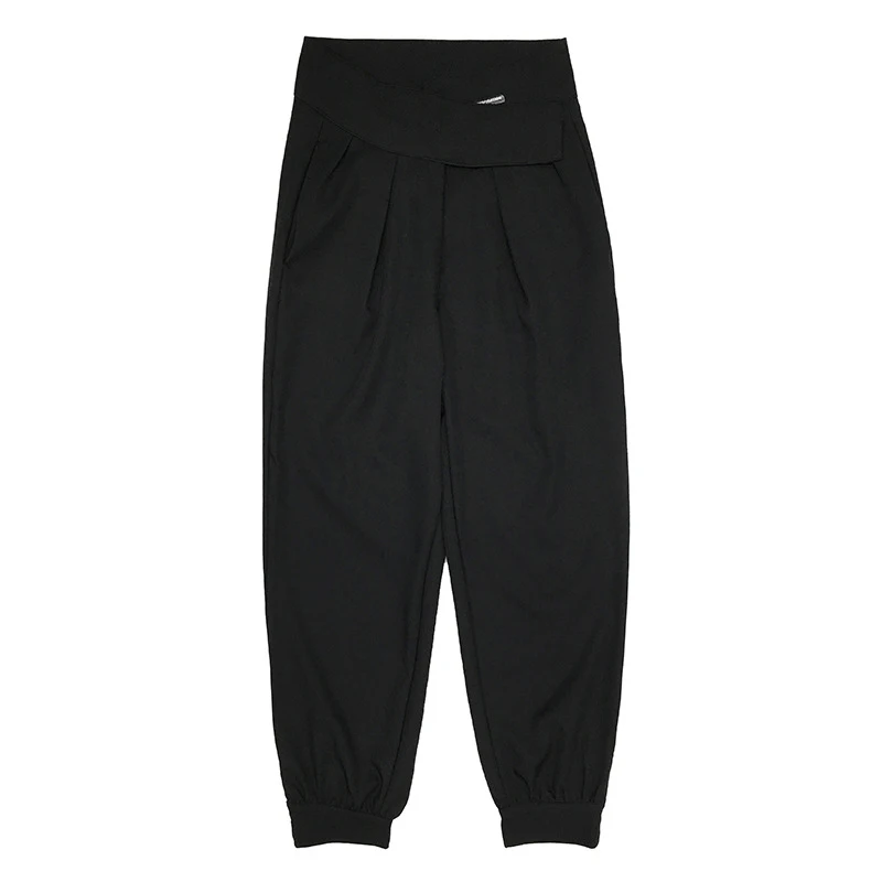 

[EAM] High Elastic Waist Black Gray Pleated Long Harem Trousers New Loose Fit Pants Women Fashion Spring Autumn 2021 1DD6387