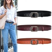 genuine leather belts for women fashion vintage carved pin buckle woman belt jeans high quality real cowskin waist strap female