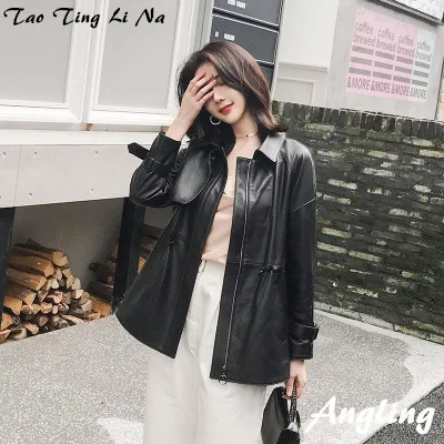 Tao Ting Li Na Women Spring Genuine Real Sheep Leather Jacket R8