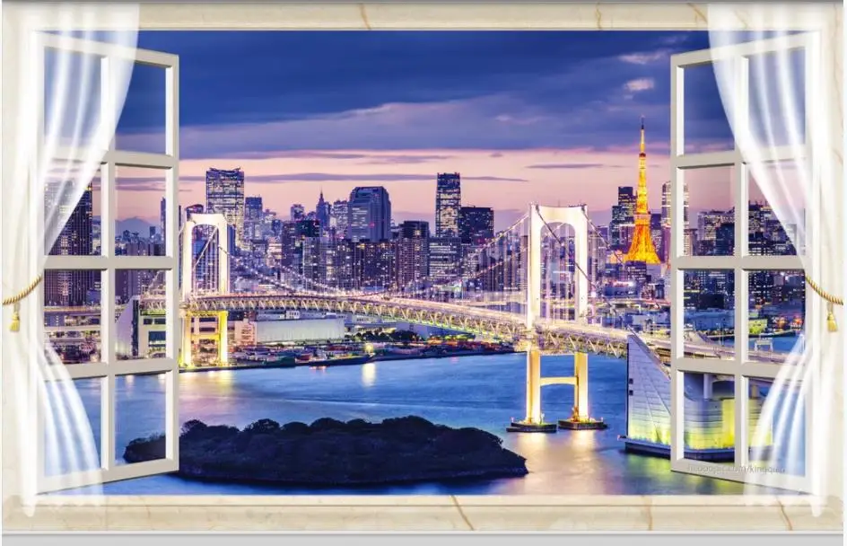 Пользовательские фото обои 3d фрески для стен город красивый ночной вид окна 3D ТВ