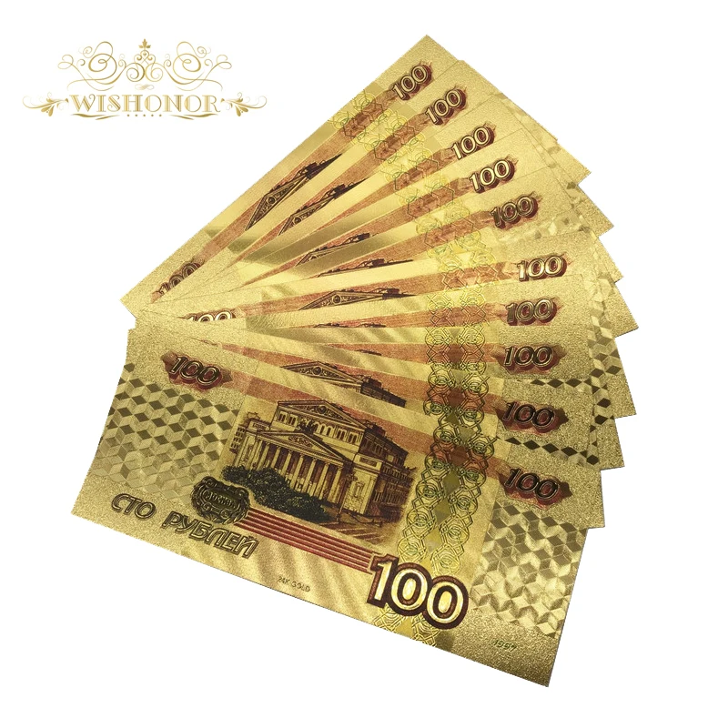 10 шт./лот российские цветные золотые банкноты 100 рублей покрытые 24-каратным