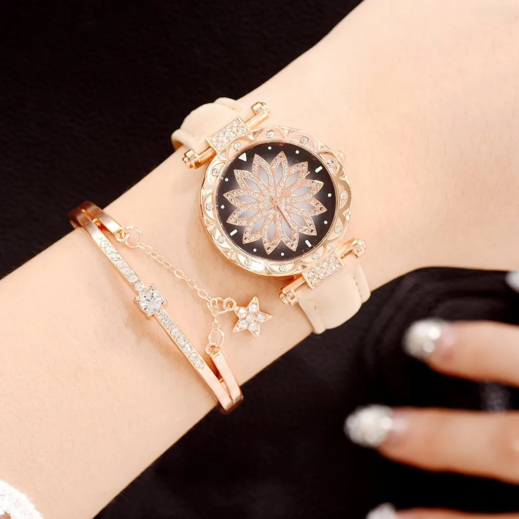 Женские кварцевые часы с браслетом и кристаллами комплект из 2 предметов |