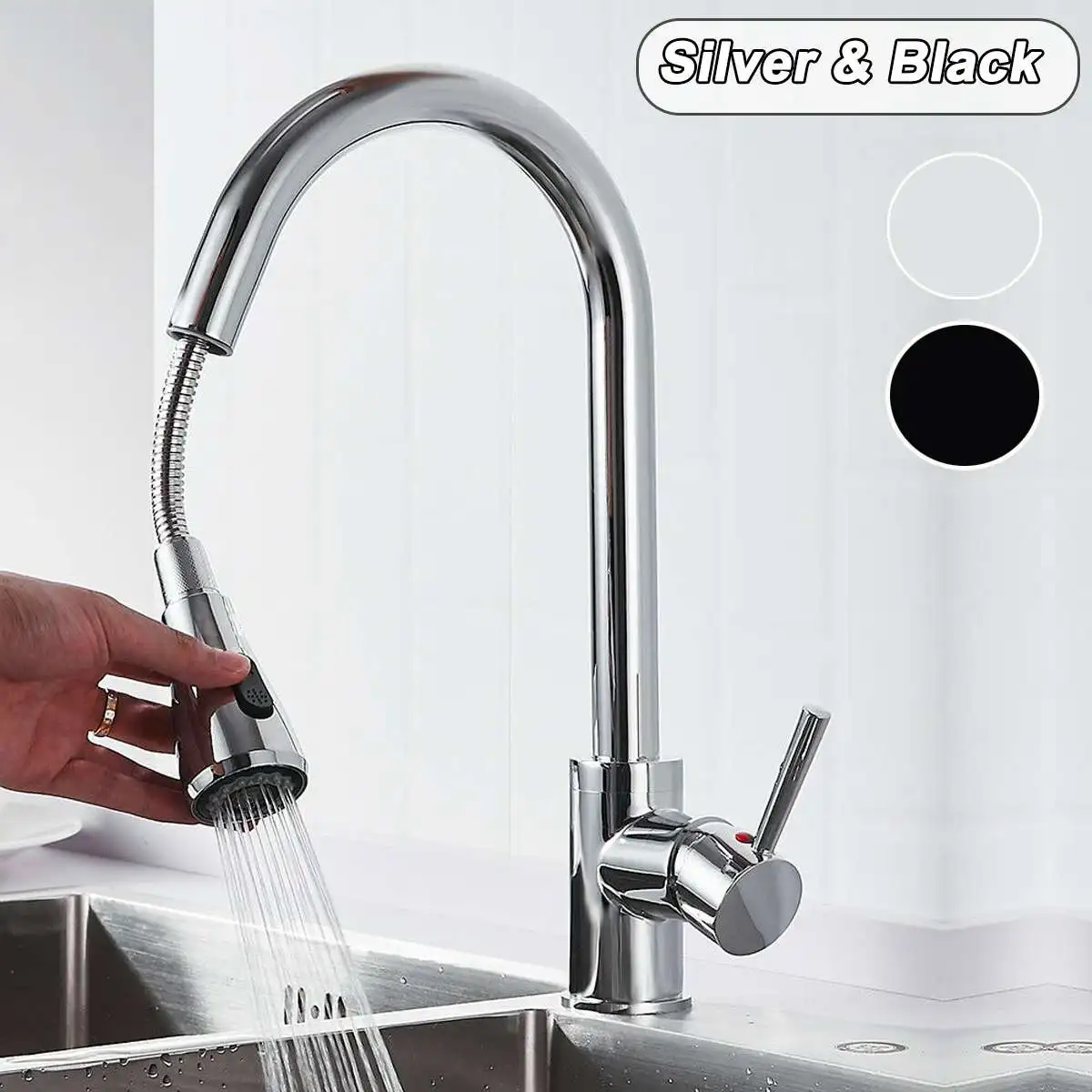 

Kitchen Faucet Black/Sliver Single Handle Pull Out Spout Kitchen Sink Mixer Tap Single Hole 360 Rotation Brushed Nickel Faucets