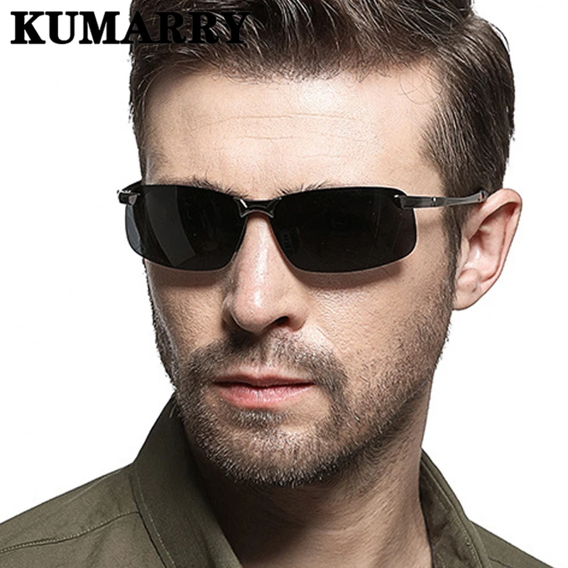 KUMARRY поляризационные/фотохромные солнцезащитные очки без оправы мужские