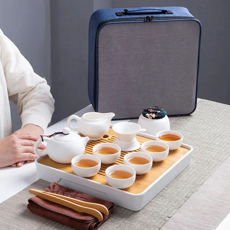 

Портативный шероховатый керамический дорожный чайный набор, один горшок, шесть чашек, чаша с крышкой, маленький керамический набор для путе...