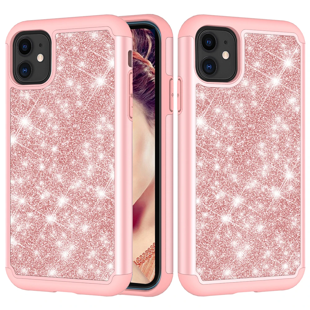 500 шт. 2 In1 TPU + PC изящный усыпанный блёстками чехол для i Phone 11 11Pro Pro MAX Блеск телефона
