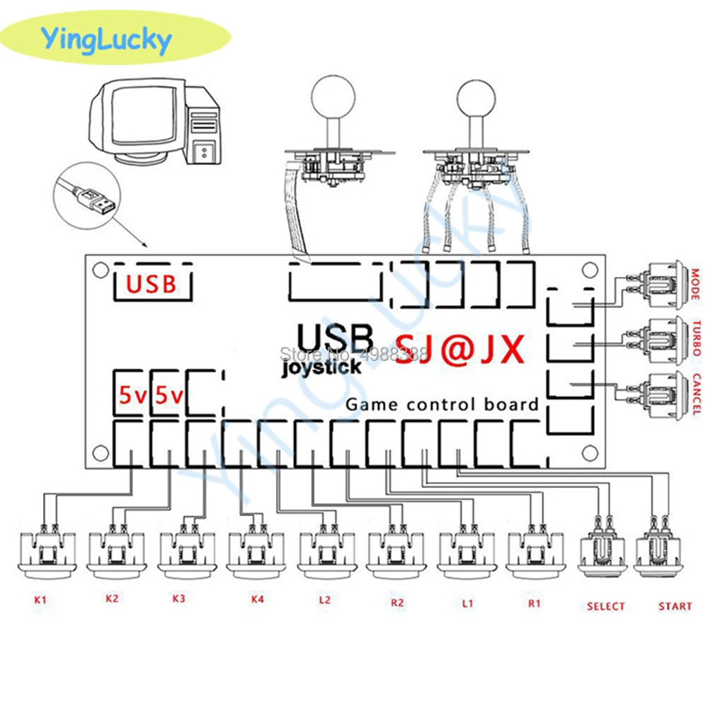 Yinglucky 2 игрока аркадные джойстики набор для рукоделия USB энкодер с нулевой