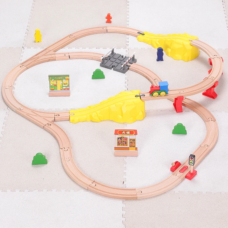 

Деревянный трек для поезда, простой деревянный Железнодорожный Набор, обучающая игрушка, трек для поезда, автомобиль, совместимый с брендом...