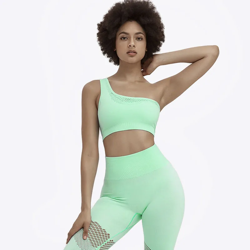 

Sexy New Women Seamless Yoga Bra Diagonal Shoulder Hole Vest Beautiful Back Sports Running Gym Bra Clothes