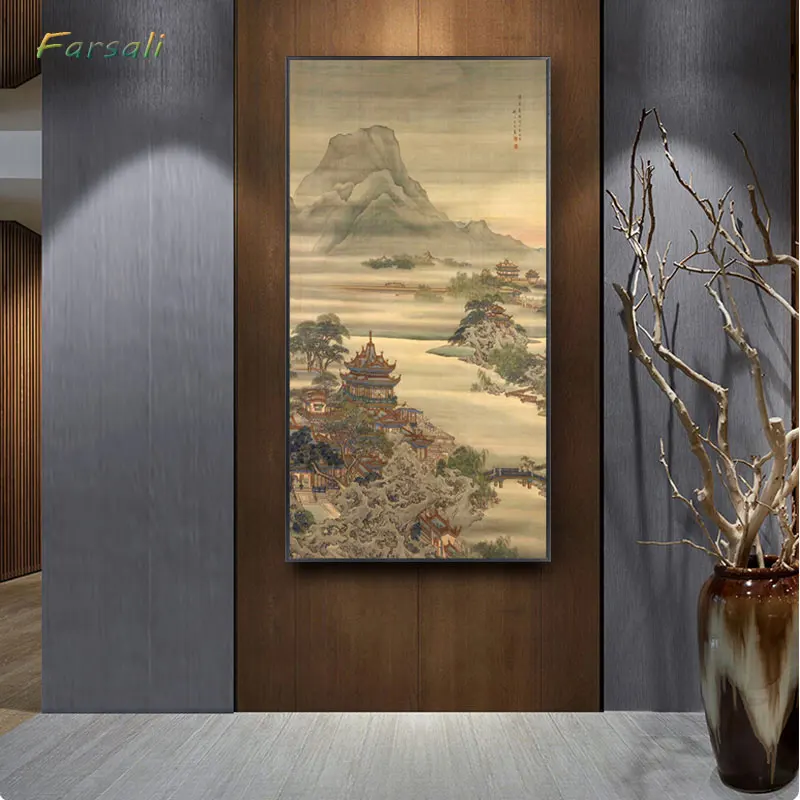 

Китайская живопись, каллиграфия и живопись/Пейзаж/картина для гостиной/фэн-шуй, пейзажная живопись