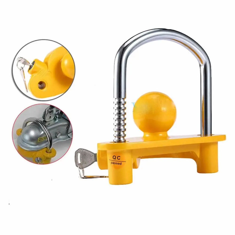 Trailer Hitch Lock with 2 Keys Fits 1 7/8&quot 2&quot and 5/16&quot Adjustable Storage Security Heavy Duty Steel Yellow Chrome|Детали и