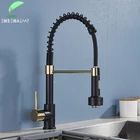 Смеситель для кухонной мойки SHBSHAIMY, черный и золотой кран с поворотом на 360 градусов, крепление на раковину, двойной режим воды, выдвижной, смеситель горячей и холодной воды Tap
