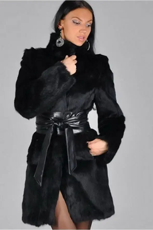 S-XXXL размера плюс шуба из кроличьего меха норковая с поясом женские зимние куртки