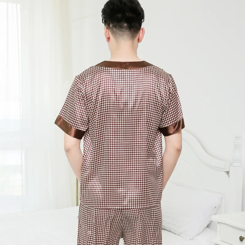 Men Pajamas Set V-Neck Pullover Stain Silk Pajama Man Soft Cozy Sleepwear Pyjamas Nightgown Trousers Sleeping Men Home Clothing