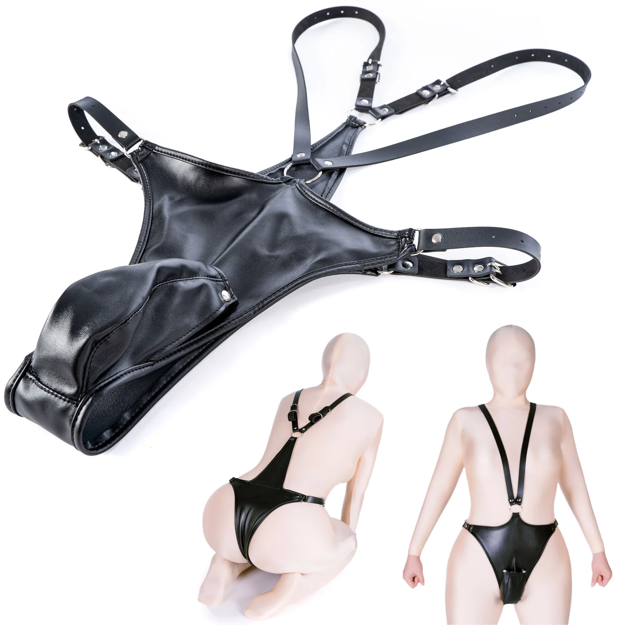 

Erotic Underwear Men Leather G-strings With Open Penis Pouch,Fetish BDSM Bondage Men Gay Cock Cage Chastity Panty,Sexy Lingerie