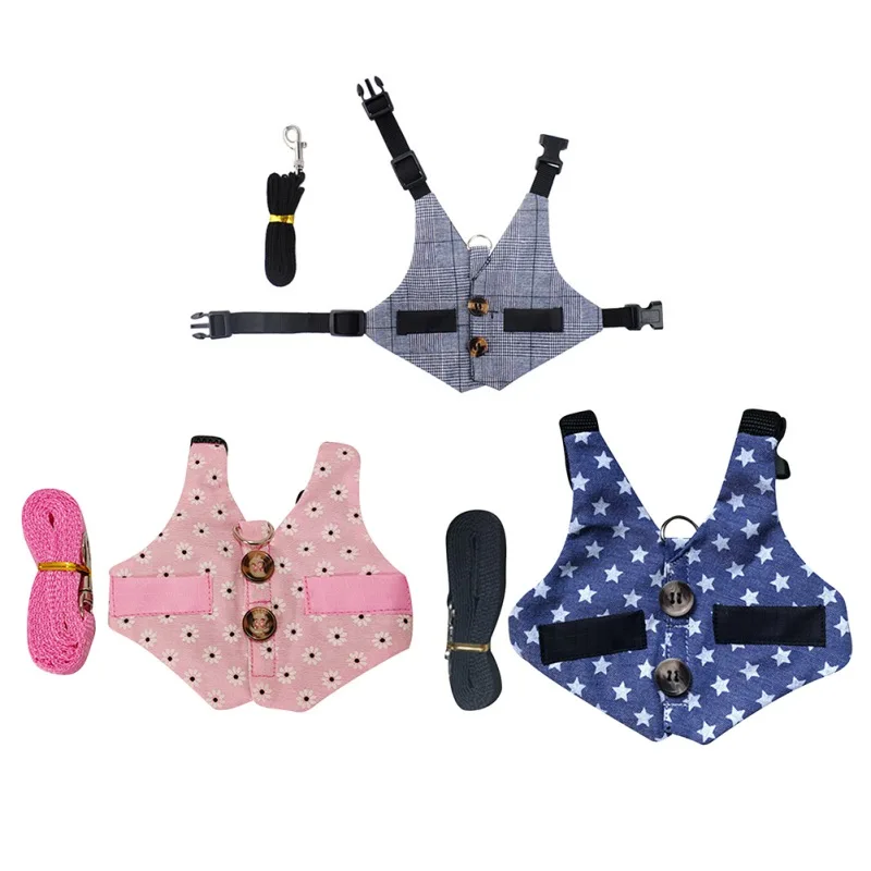 

Small Pet Rabbit Harness and Leash Set Adjustable Breathable Rabbit Kitten Chest Strap Outdoor Small Animal Walking Vest Harness