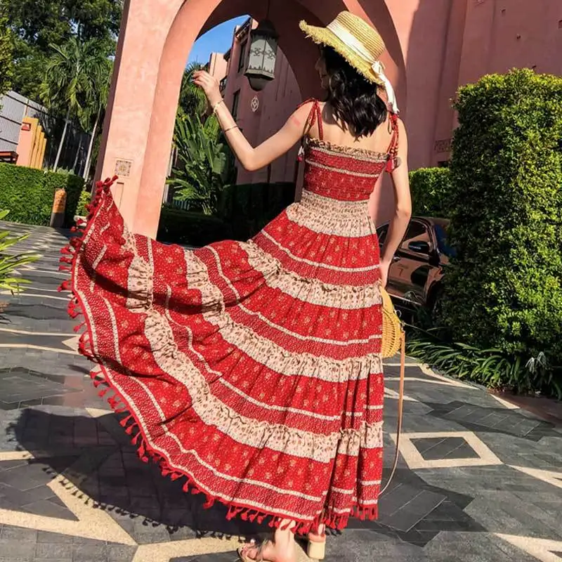 Богемный Вдохновленный хлопок цветочный принт длинное платье Бохо эластичные