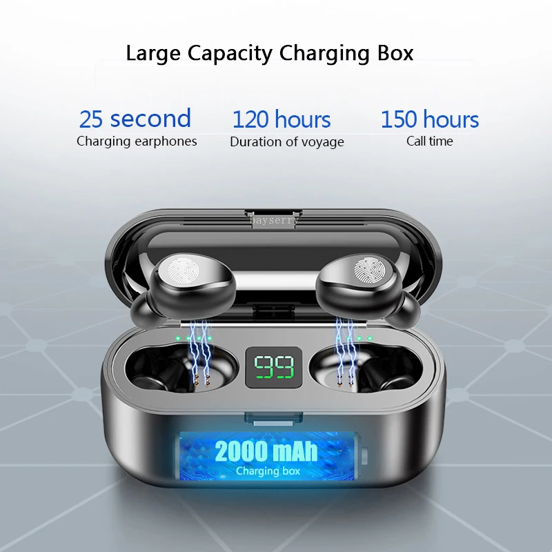 2000mAh Банк мощности беспроводные наушники Bluetooth 5 0 TWS мини в ухо стерео бег