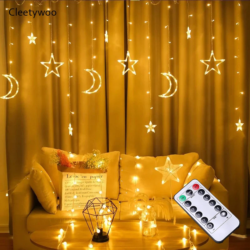 Светодиодный светильник для занавесок со звездой и луной с дистанционным
