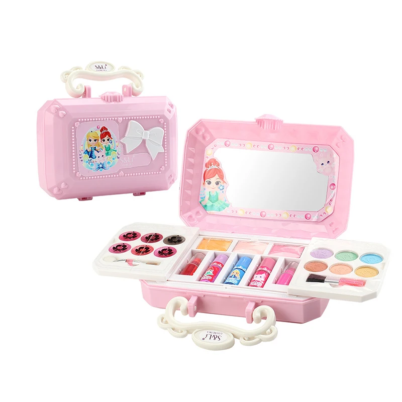 Safe Princess Girls Makeup Pretend Play Cosmetic Bag Beauty Hair Salon Toy Makeup Tools Kit Children Birthday Cosmetic Gifts