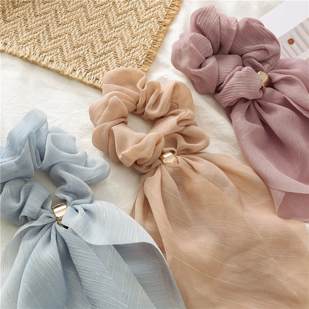 

Double Layer Bow Hair Ribbon Long Ribbon Scrunchie Scarf Rubber Band Hair Tie Solid Sweet Women Elastic Hair Bands Wholesale