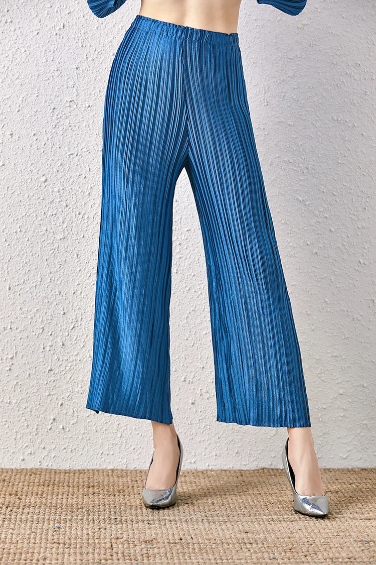

Pants Women Plus Size Big Stretch Miyake Pleated Solid Colour Soft Loose Casual High Waist Trousers Full Length