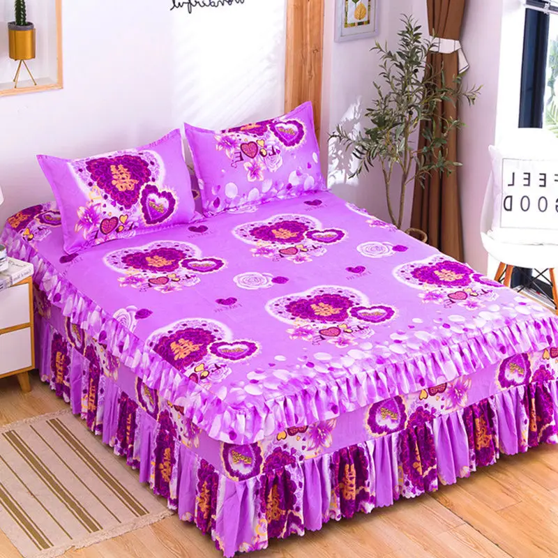 

[Bed skirt + pillowcase] 3-piece bed skirt and bed cover thickened princess unilateral bilateral three-layer bed cover