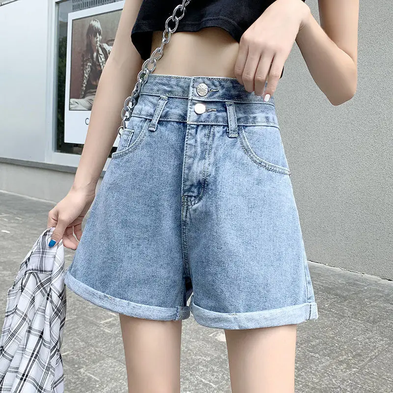 

Black Denim Shorts women's super high waist show thin new A-line loose and versatile A-line hot pants in spring and summer of