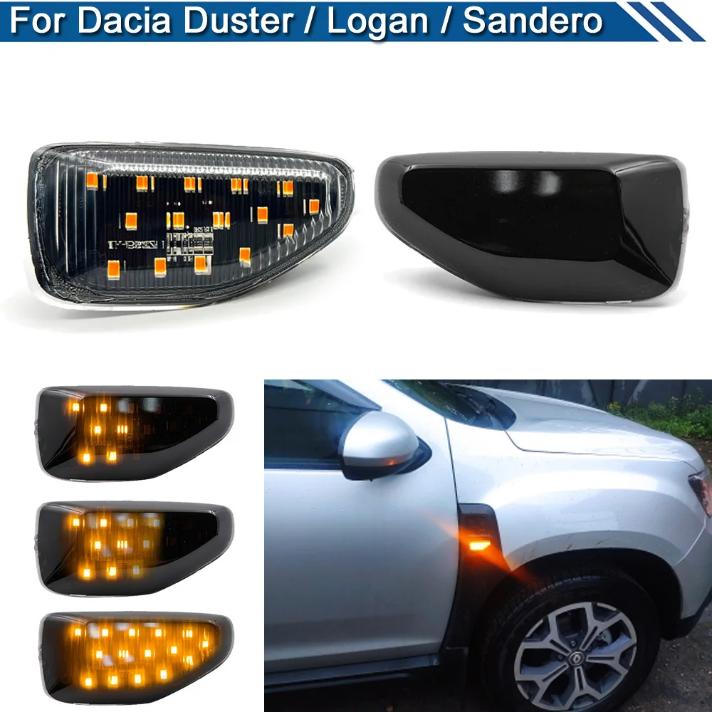 

2Pcs LED Side Fender Marker Lamp Dynamic Amber Turn Signal Light For Dacia Duster MK2 17-21 Logan MK2 12-17 Sandero II 12-17
