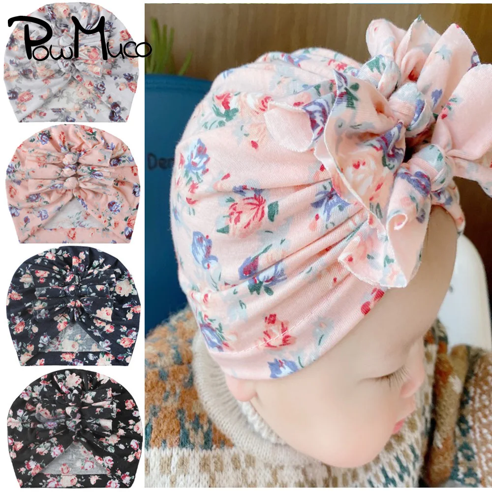 

Powmuco 18*17 см, винтажные шапки для маленьких девочек с цветочным узором, модные шапки с бантом для младенцев, головные уборы ручной работы с бантом, Детские аксессуары