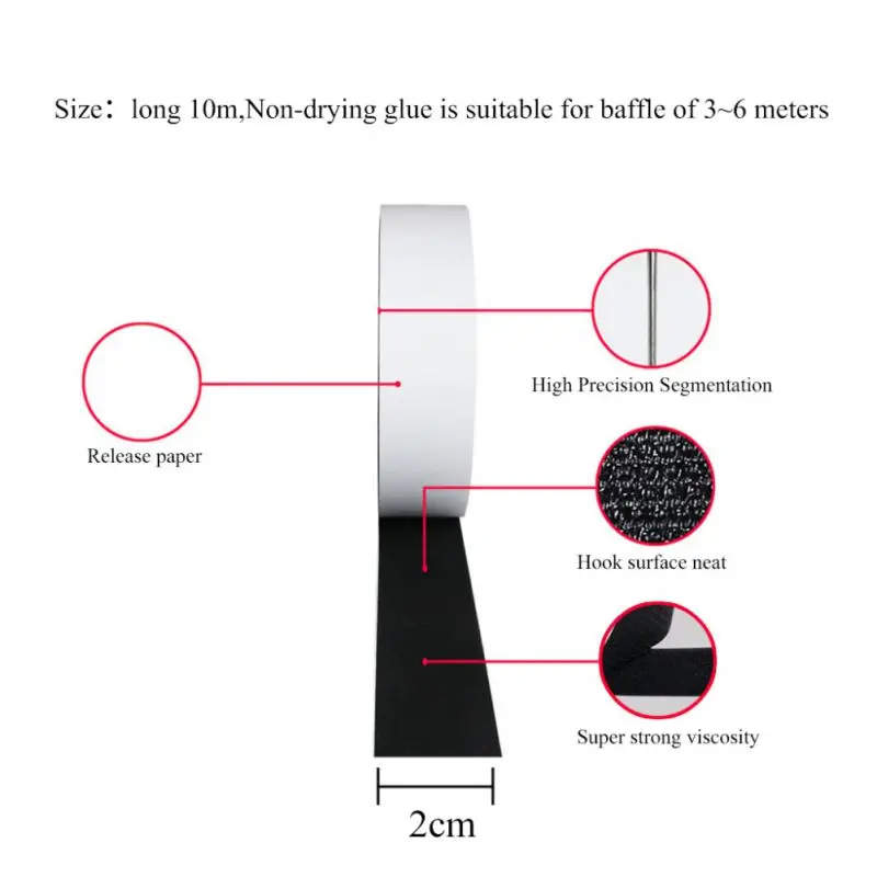 

32.8FT/10M Double-sided Adhesive Tapes Self Adhesive Nylon Clasp Tape Roll Sticky Back Strip Fastener Mounting Tape Black Hook