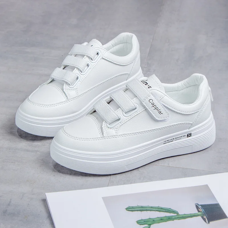 

White Shoes for Women Autumn New Women's Shoes Breathable Thick-Soled Thin Velcro Casual Students' Platform Women's Board Shoes