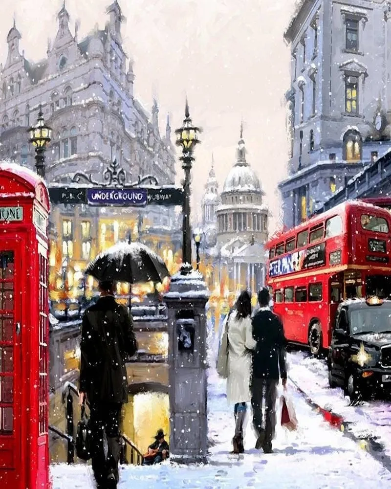 

JMINE Div 5D winter London City Street landscape Full Diamond Painting cross stitch kits art Scenic 3D paint by diamonds