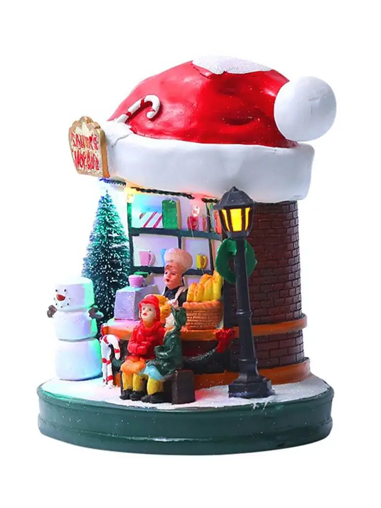 Рождественский домик миниатюрная шапка Санты украшение для кофейни светящаяся