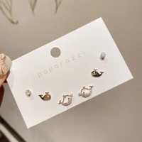 wholesale ins partysu cute dolphin hollow student suit stud earringssilver plated petite gift