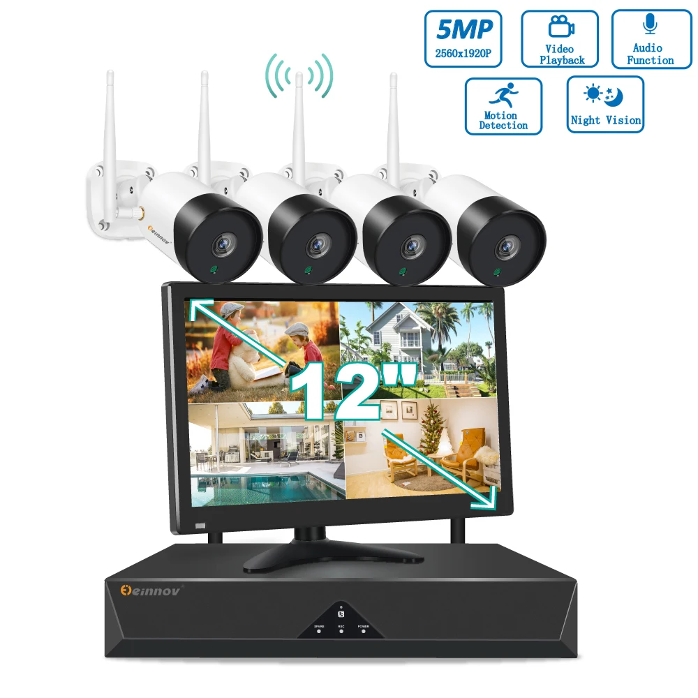 

EINNOV Video Ip Wifi Nvr With 12inch Color Lcd Screen Wireless Surveillance Cctv Baby Monitor Home Outdoor Camera System Kit